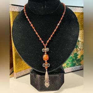 Amber and Sterling Silver Y Necklace-NWOT